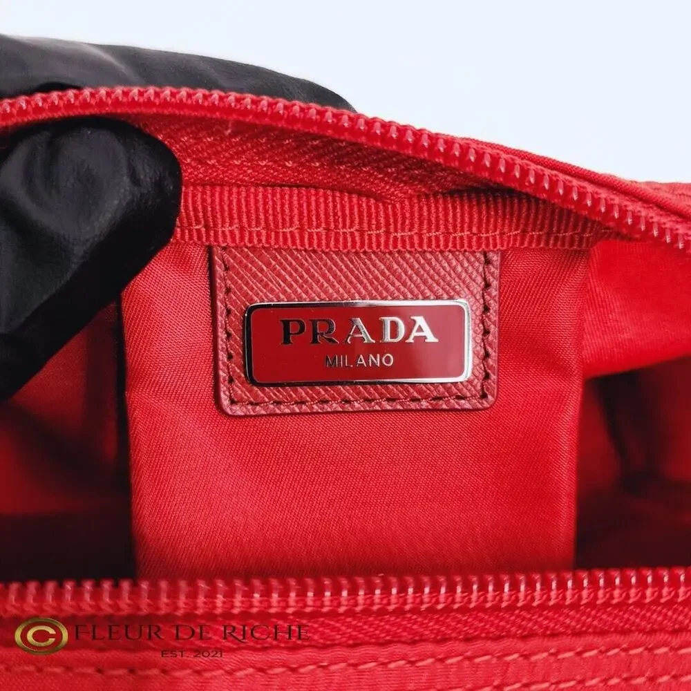 Prada Necessaire Tessuto Nylon Medium Toiletry Clutch Case Red Rosso 1NA012 - Picture 8 of 11
